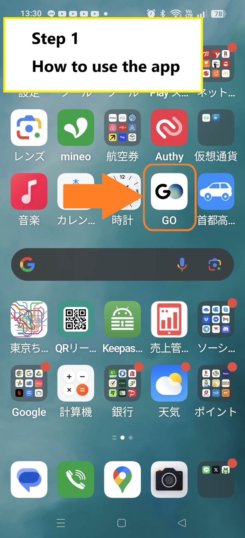 The GO app icon is displayed on the smartphone home screen.