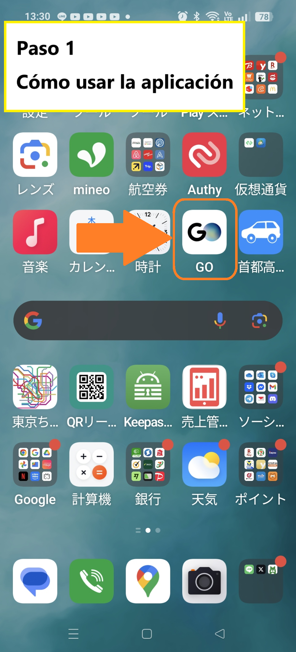 El ícono de la app GO se muestra en la pantalla de inicio del smartphone.
