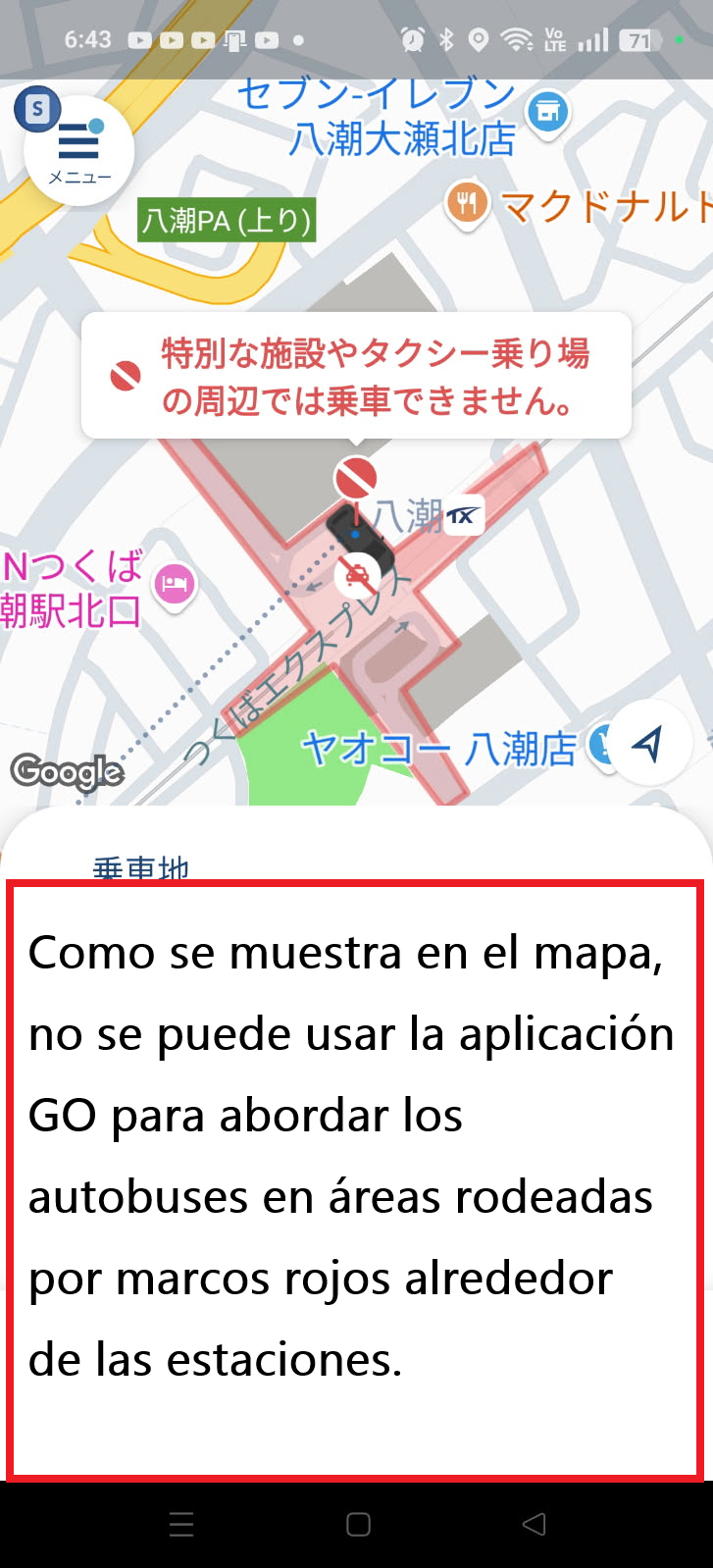 Zonas cerca de estaciones donde no se permite subir al taxi con la app