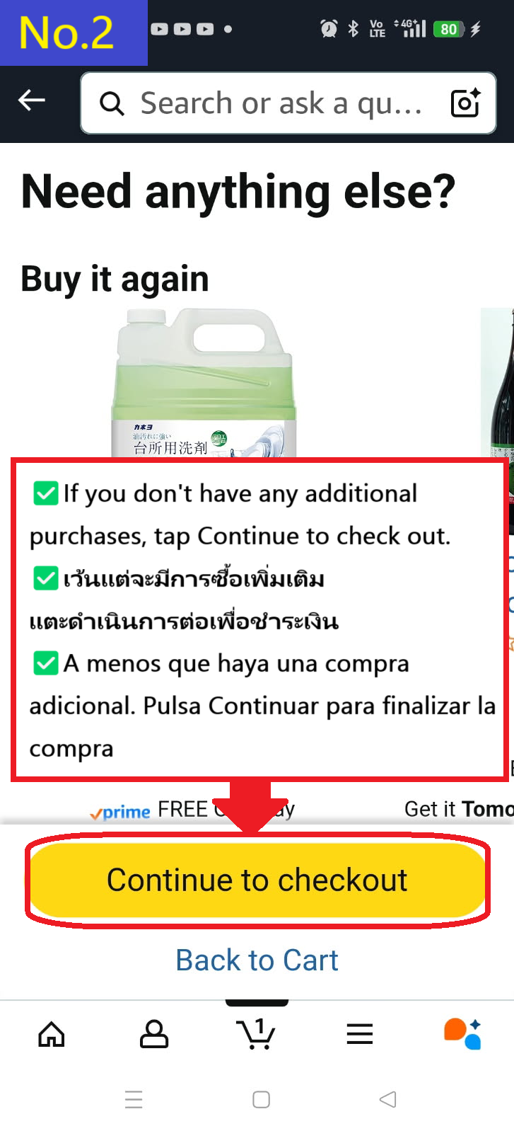 Image description of You will be recommended other products, but if you don't need them, tap Continue to checkout.