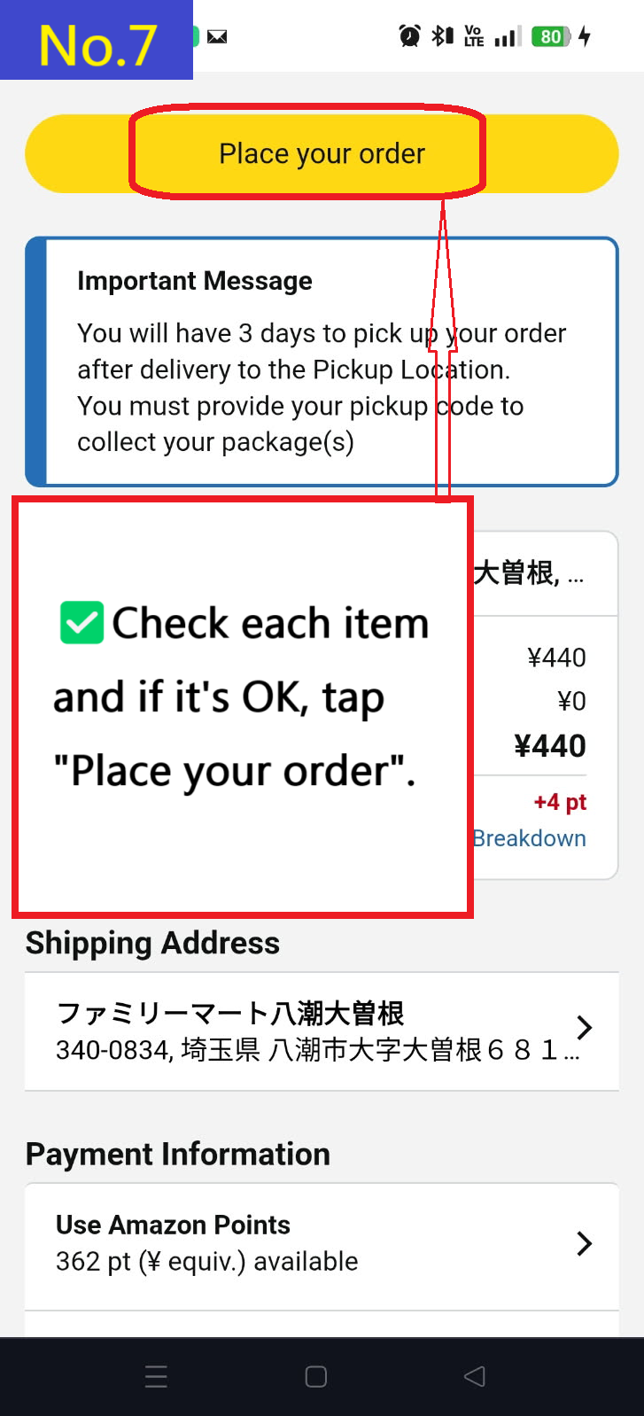 Image description of If you want to make this address the default, check default to this delivery address and tap Place your order.
