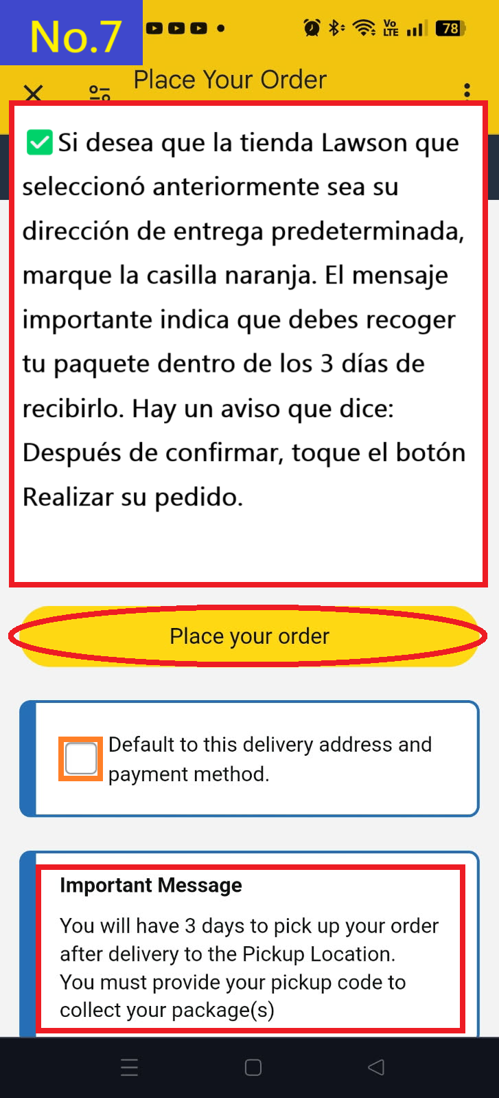Image description of If you want to make this address the default, check default to this delivery address and tap Place your order.
